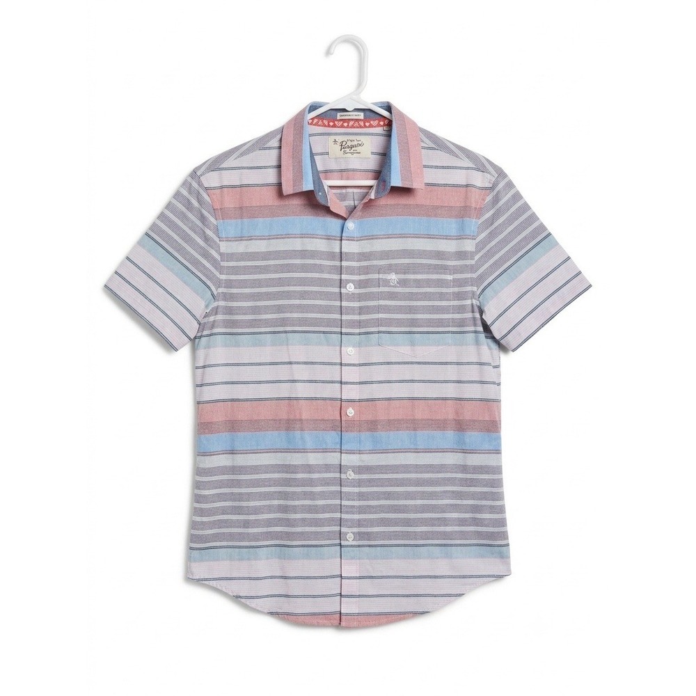 Original Penguin Slim Fit Striped Resort Preppy Coastal Retro SS Button Down M